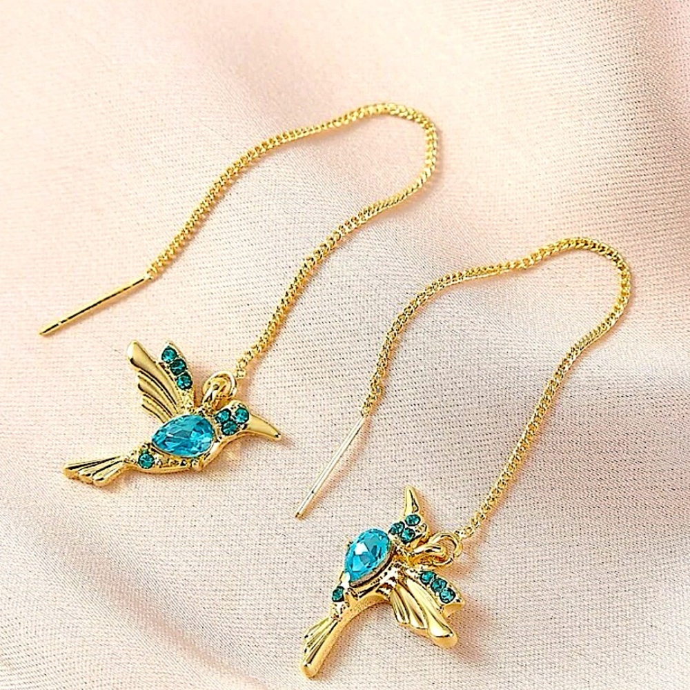 Hummingbird Gold Zircon Threader Earrings